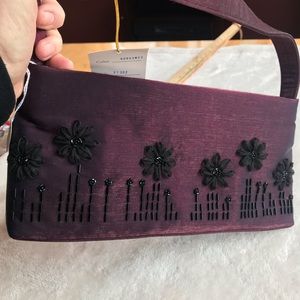 Maroon shimmer evening purse w 3D lace petals